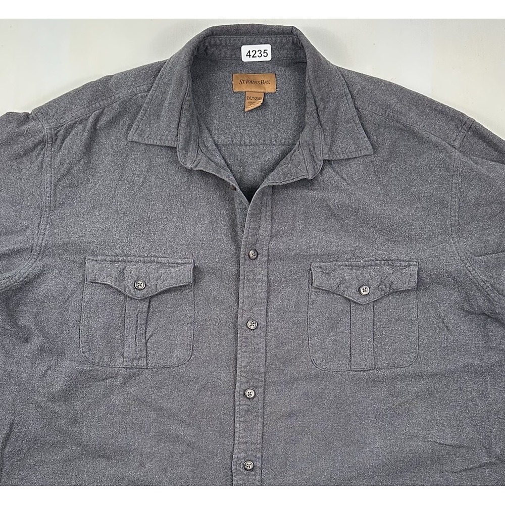 VTG St John's Bay Gray Chamois Cloth‎ Flannel Shirt Mens 2XLT TALL Soft Cotton